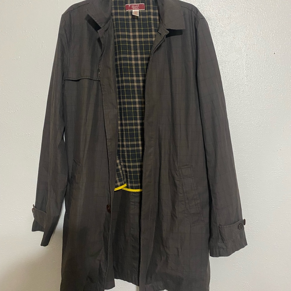 ORIGINAL PENGUIN BY MUNSINGWEAR MENS Grey Plaid TRENCH COAT BUTTON Size LARGE